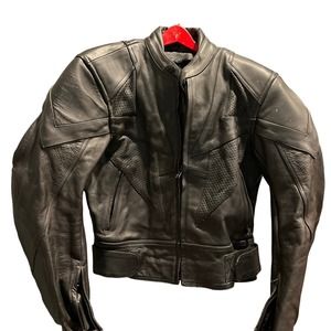 RIVER ROAD black leather MOTO JACKET men’s BIKER 42 zip hook loop straps VINTAGE